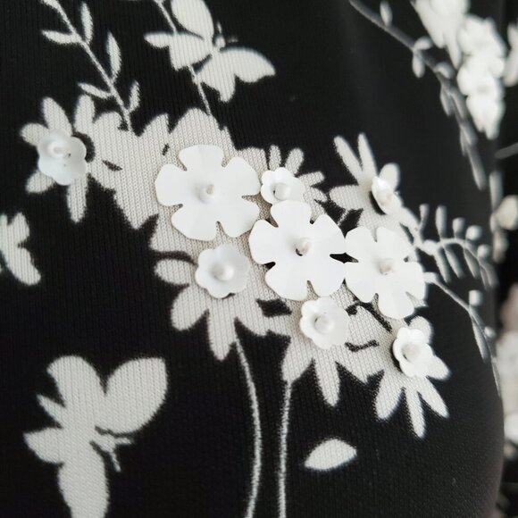 Embroidered Botanical-Print Dress BW Midi Classic Dark Romantic Wedding Guest - Picture 10 of 16